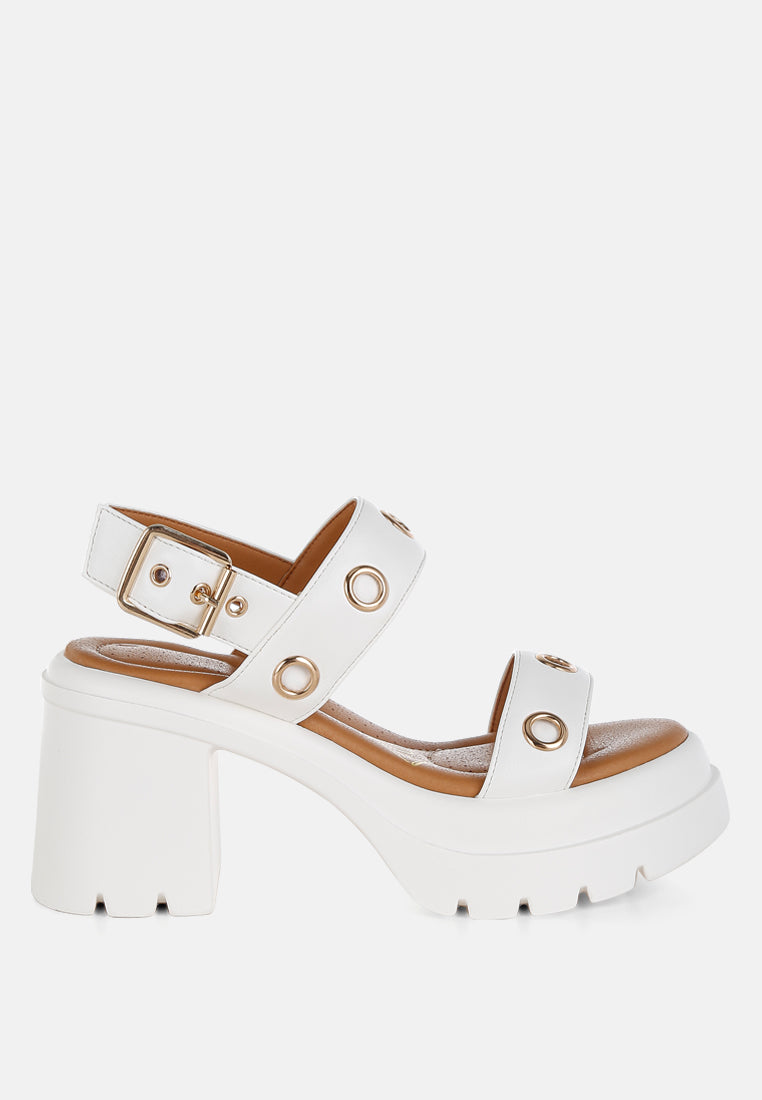 eyelet detail platform heel sandals by mode#color_white