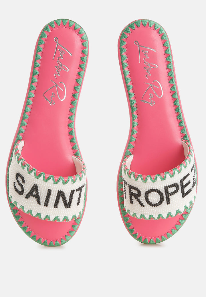 getaway beaded saint tropez flat slip ons#color_pink