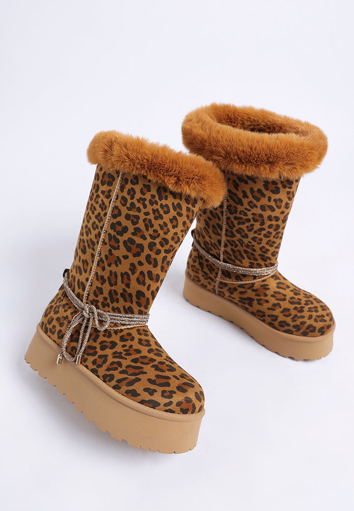 olonya fur collar anti-skid snow boots#color_leopard