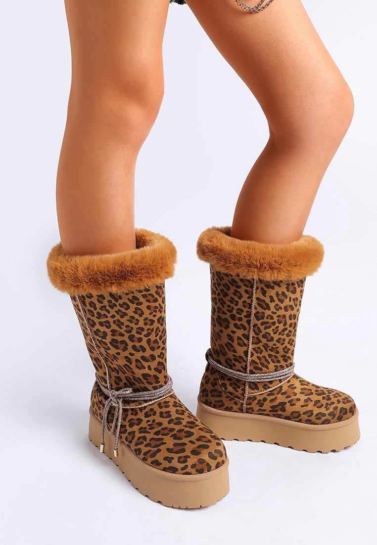 olonya fur collar anti-skid snow boots#color_leopard