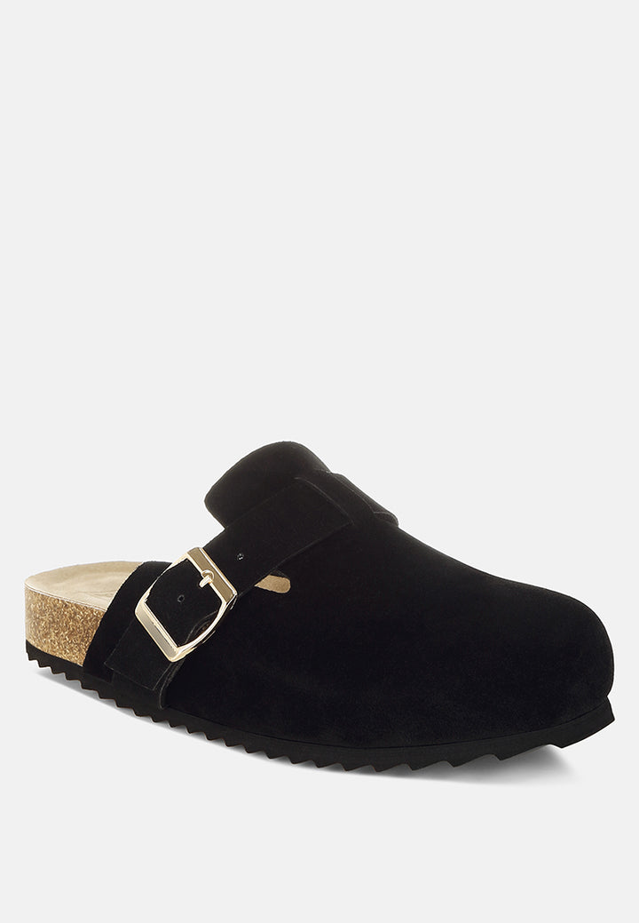 buckle accent slip-on footbed mules by rag#color_black