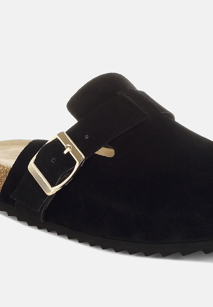 buckle accent slip-on footbed mules by rag#color_black