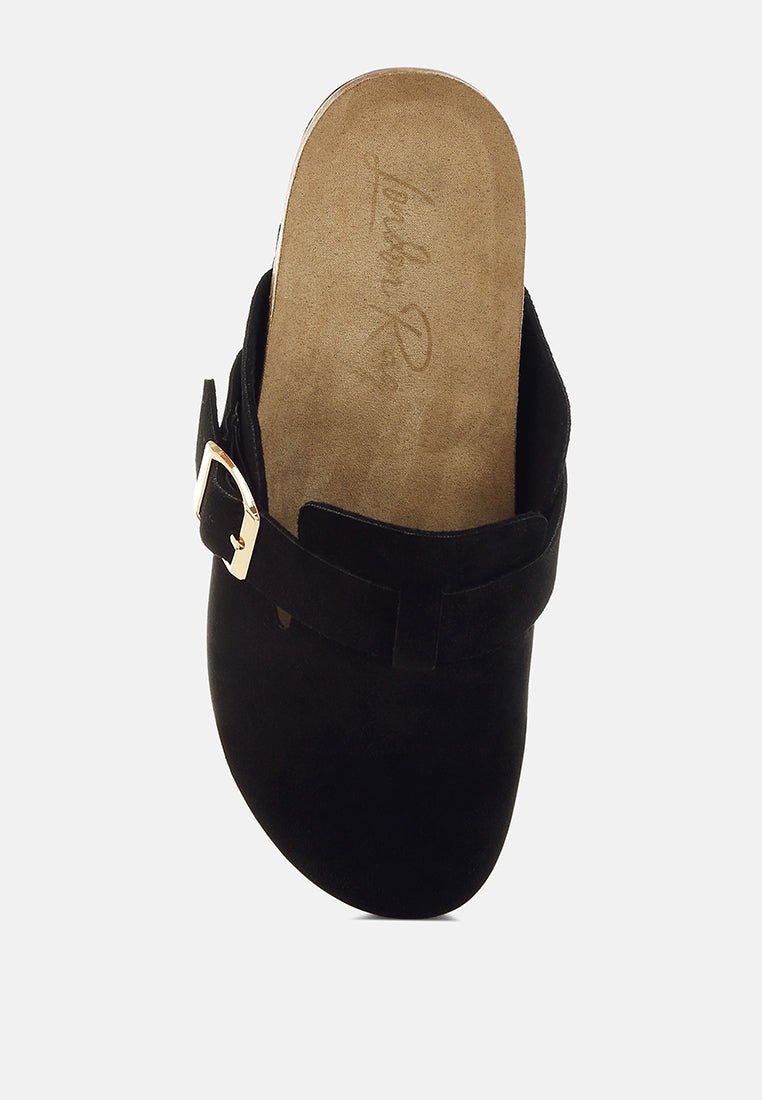 buckle accent slip-on footbed mules by rag#color_black
