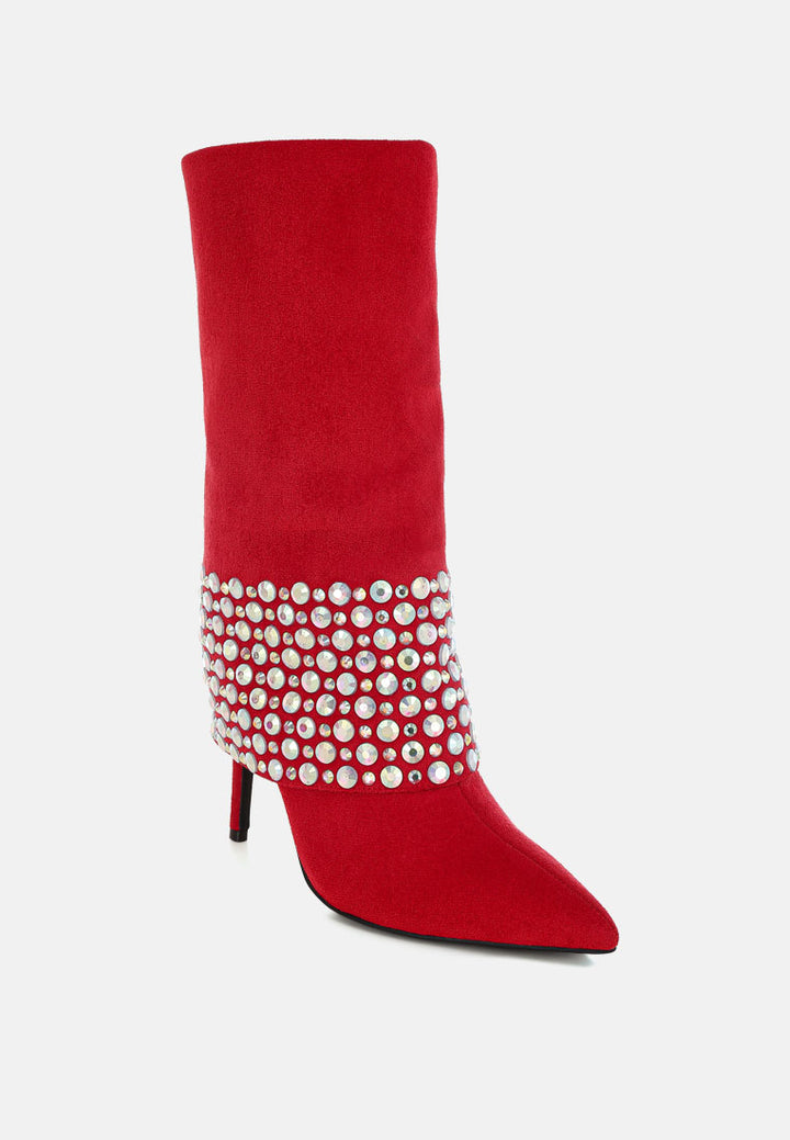 basso party diamante studded stiletto boots#color_red