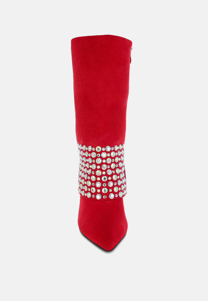 basso party diamante studded stiletto boots#color_red