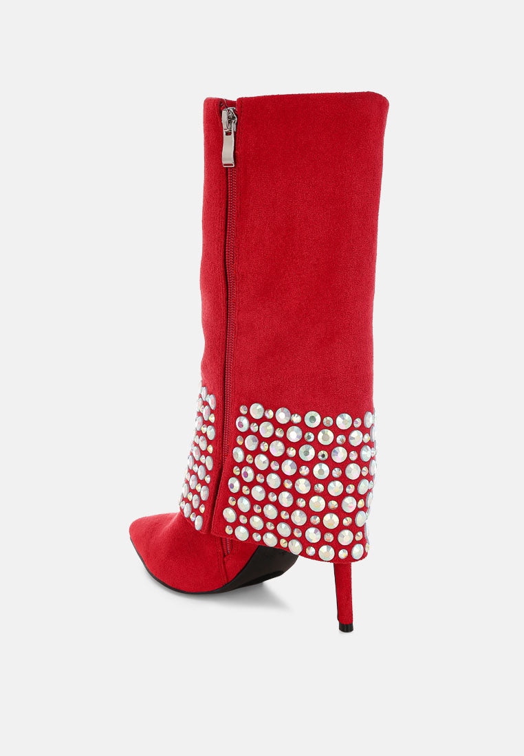 basso party diamante studded stiletto boots#color_red