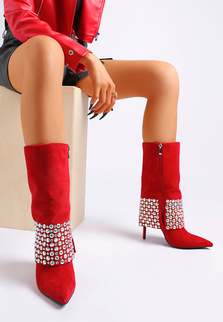 basso party diamante studded stiletto boots#color_red