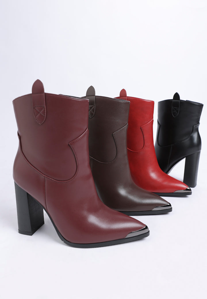 hatter pointed toe faux leather boots#color_red