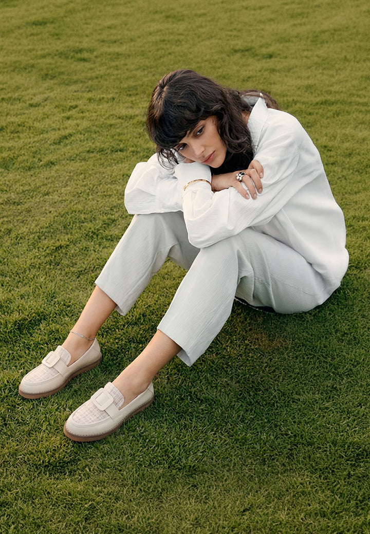 Mocasines elaris de tweed y piel sintética#color_ivory