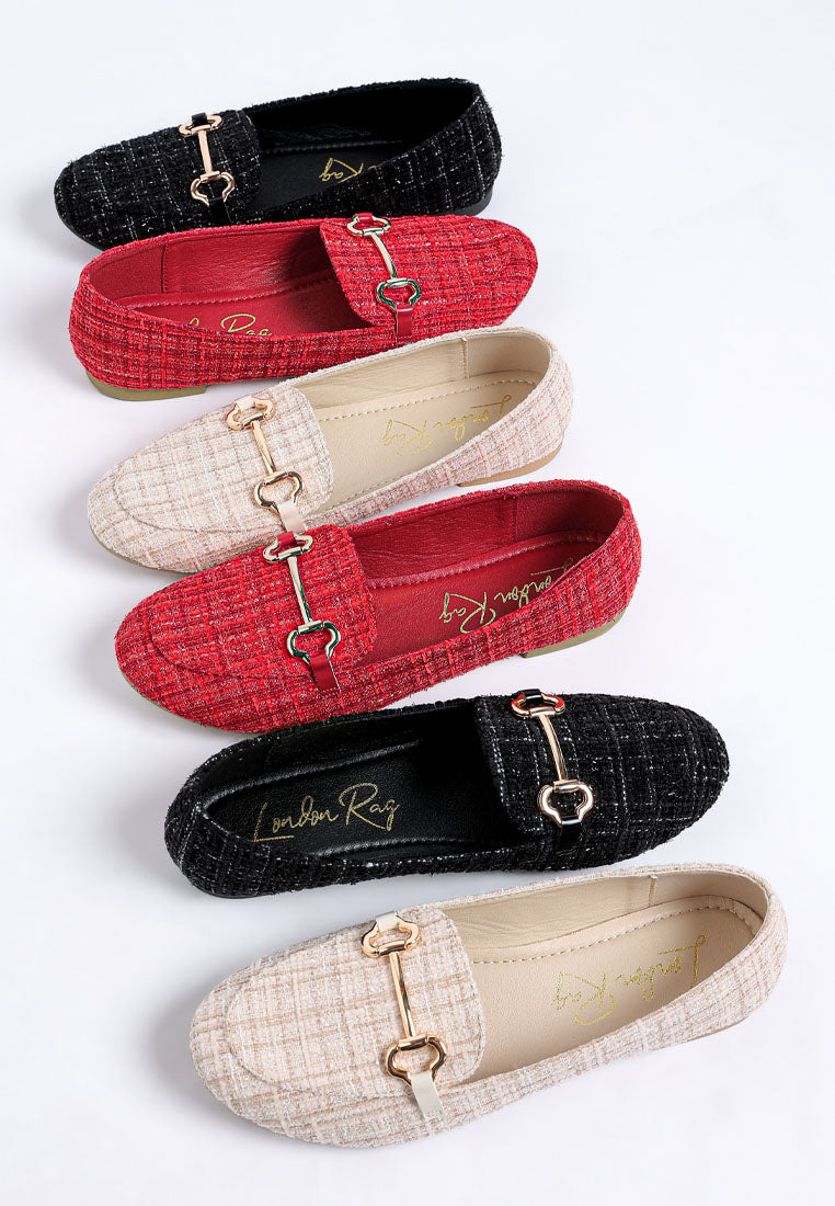 drairi horsebit detail tweed loafers#color_red
