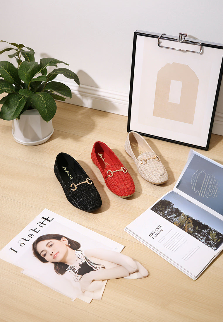 drairi horsebit detail tweed loafers#color_beige