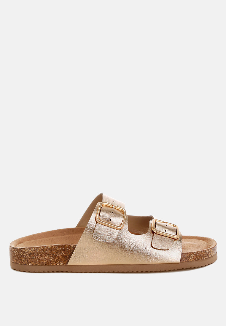 parla metallic double buckle sandals#color_gold-metallic-faux-leather