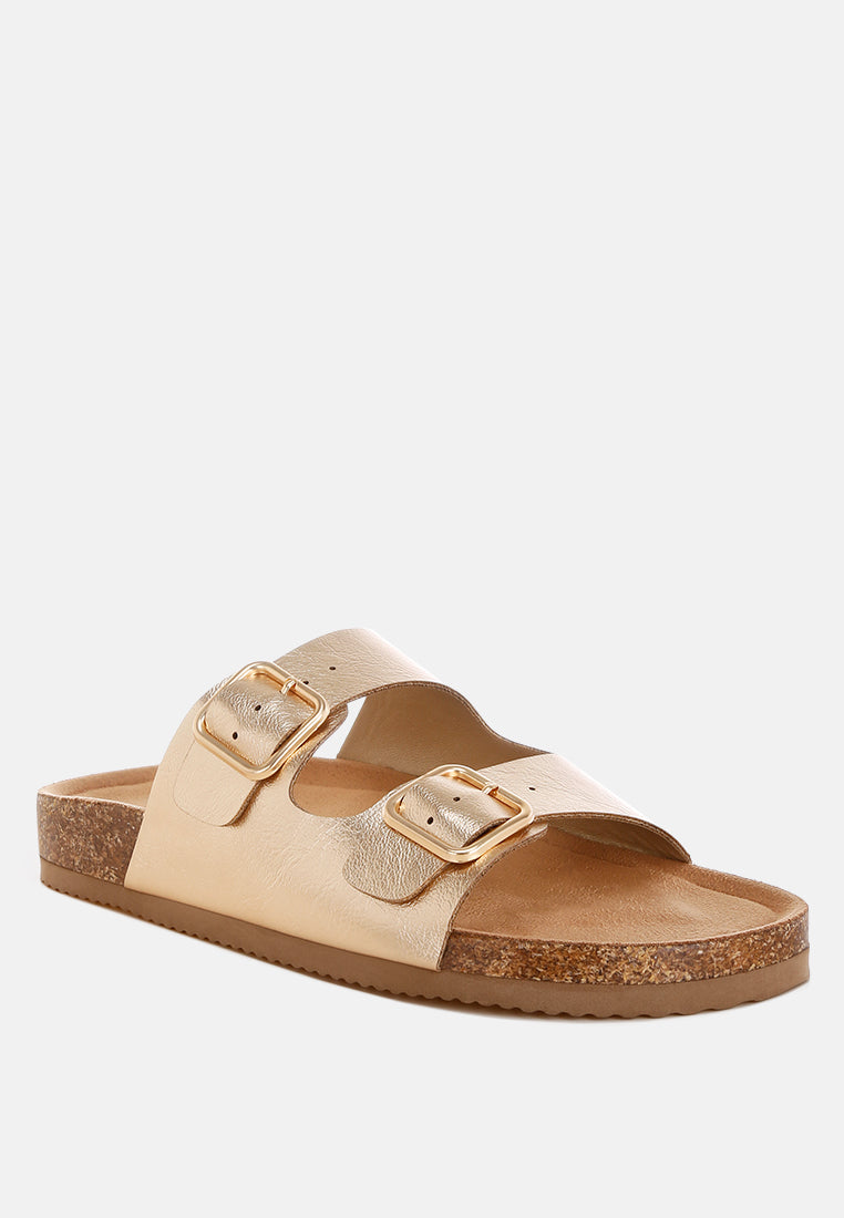 parla metallic double buckle sandals#color_gold-metallic-faux-leather