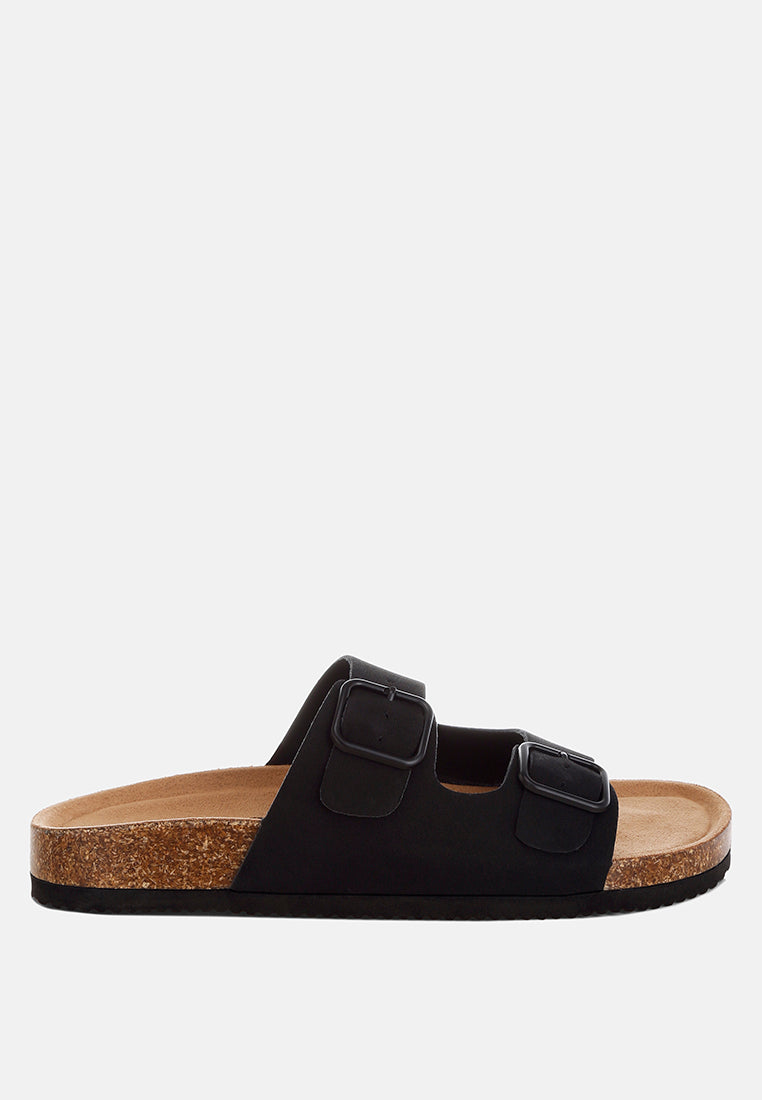 gloriosa the double strap slide sandals#color_black-nubuck-faux-leather