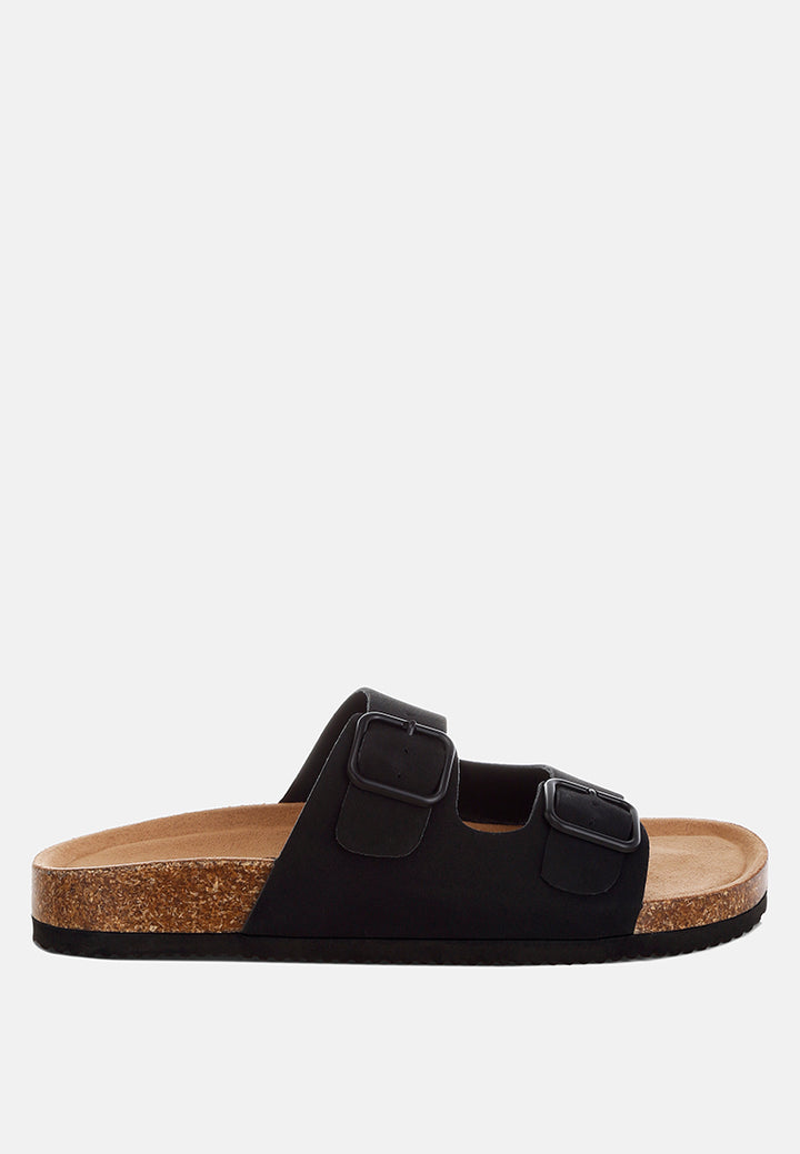 gloriosa the double strap slide sandals#color_black-nubuck-faux-leather