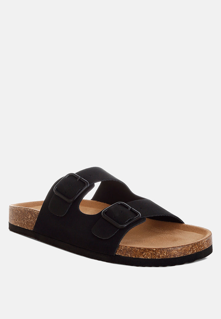 gloriosa the double strap slide sandals#color_black-nubuck-faux-leather