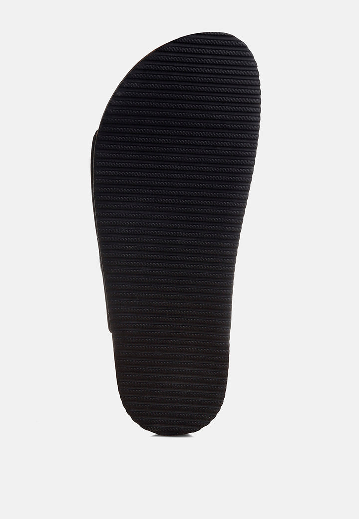 gloriosa the double strap slide sandals#color_black-nubuck-faux-leather