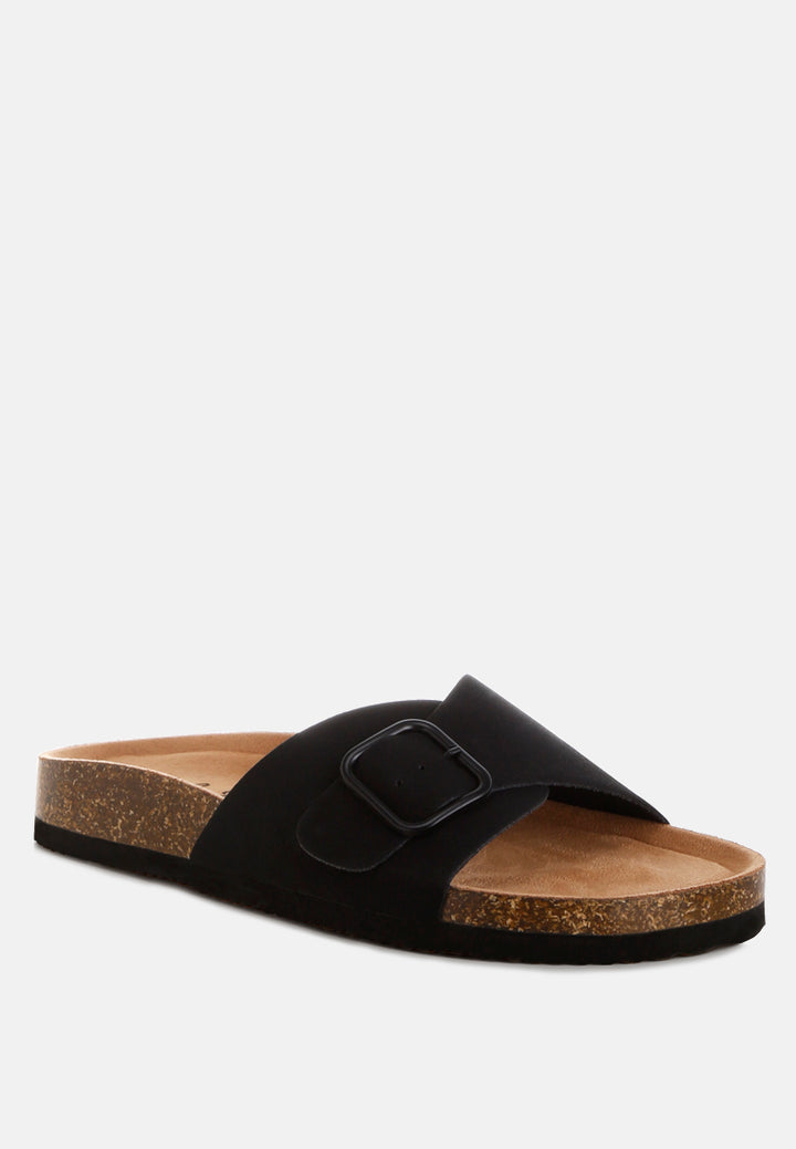 aranda buckled slide-on sandals#color_black-nubuck-faux-leather