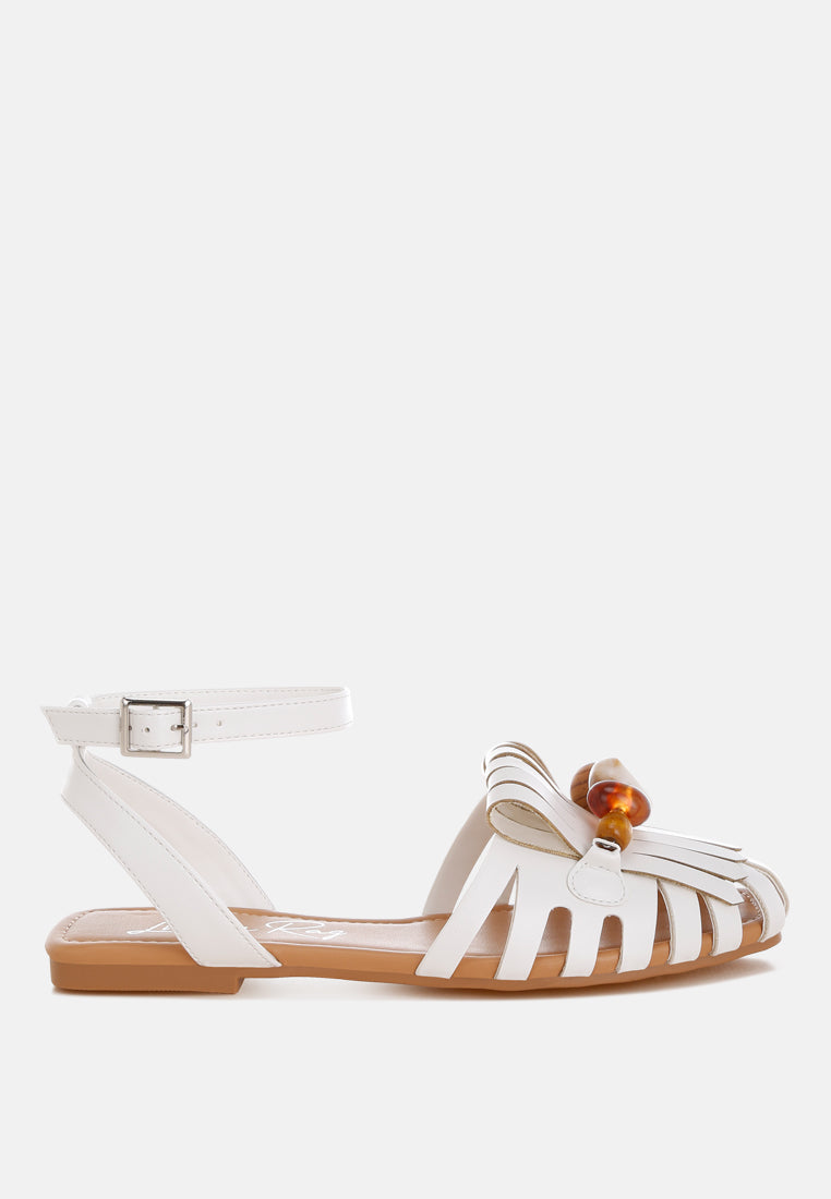 saguara cut work bead embellished flats by ft#color_white