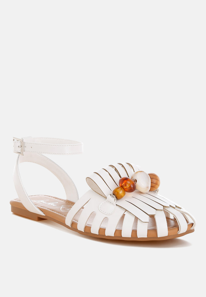 saguara cut work bead embellished flats by ft#color_white