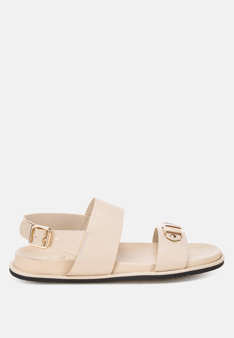 metallic bar embellished flat sandals by ft#color_beige