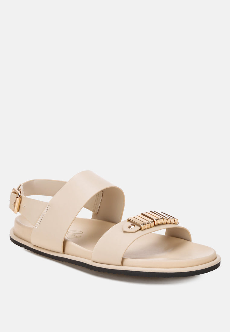 london rag women's metallic bar embellished flat sandals by motes#color_beige