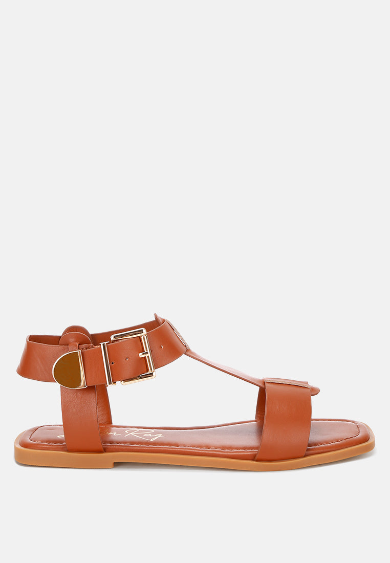 buckled square toe flat sandals by ft#color_camel