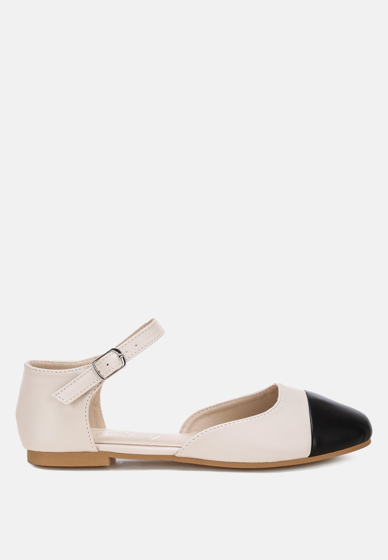clevea dual tone pin buckle ballet flats by ft#color_ivory