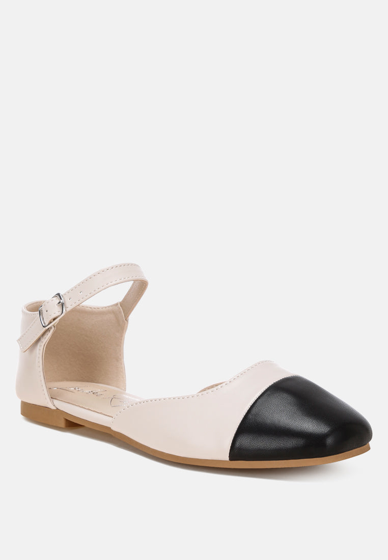 clevea dual tone pin buckle ballet flats by ft#color_ivory