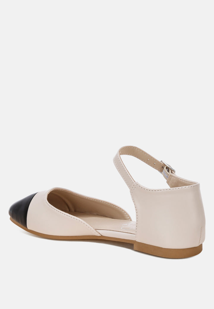 clevea dual tone pin buckle ballet flats by ft#color_ivory