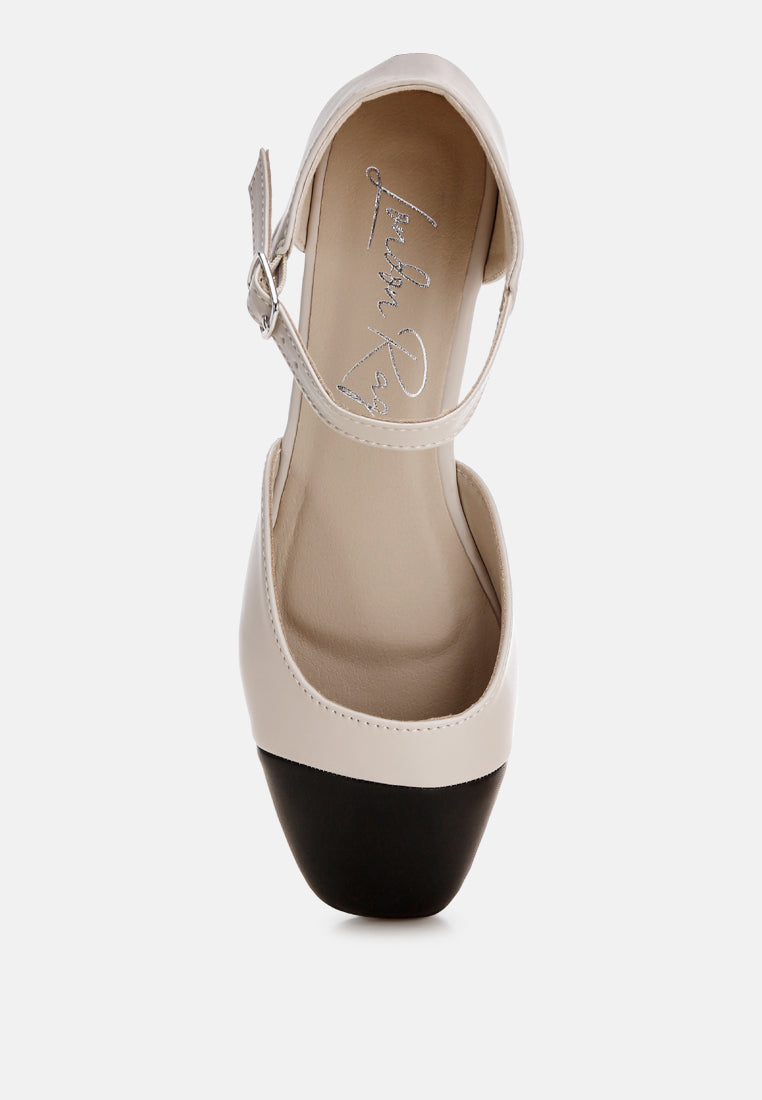 clevea dual tone pin buckle ballet flats by ft#color_ivory