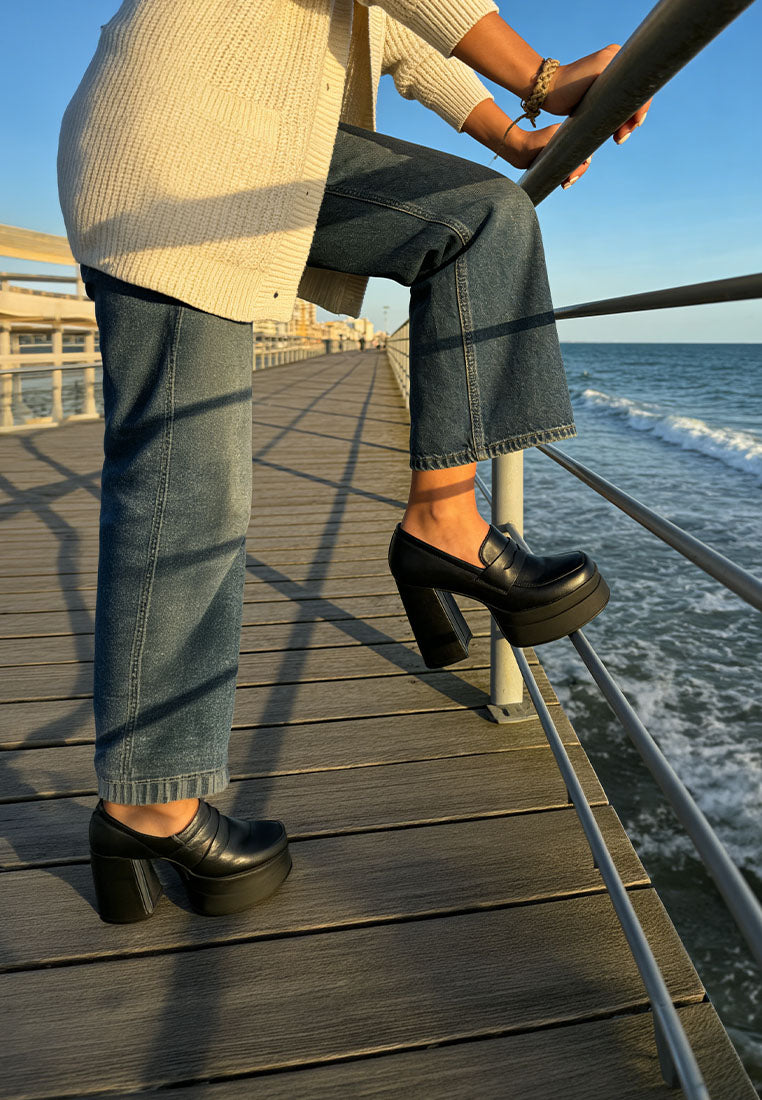oryana chunky platform heel loafers#color_black