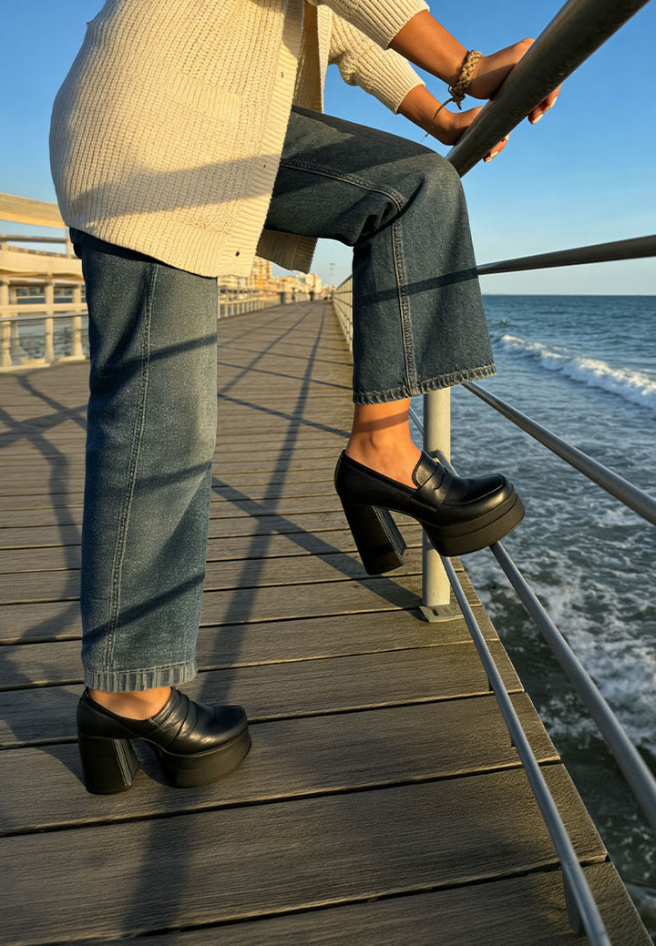 oryana chunky platform heel loafers#color_black