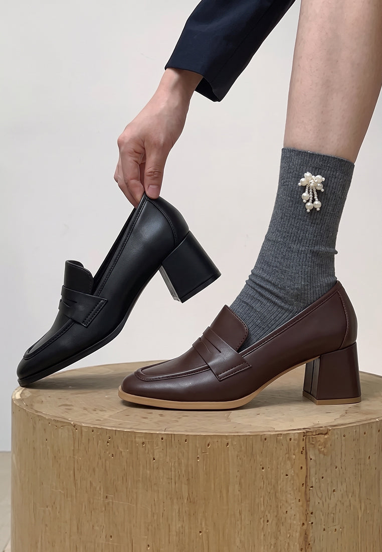 sutapa penny strap flared block heel loafers#color_black-smooth