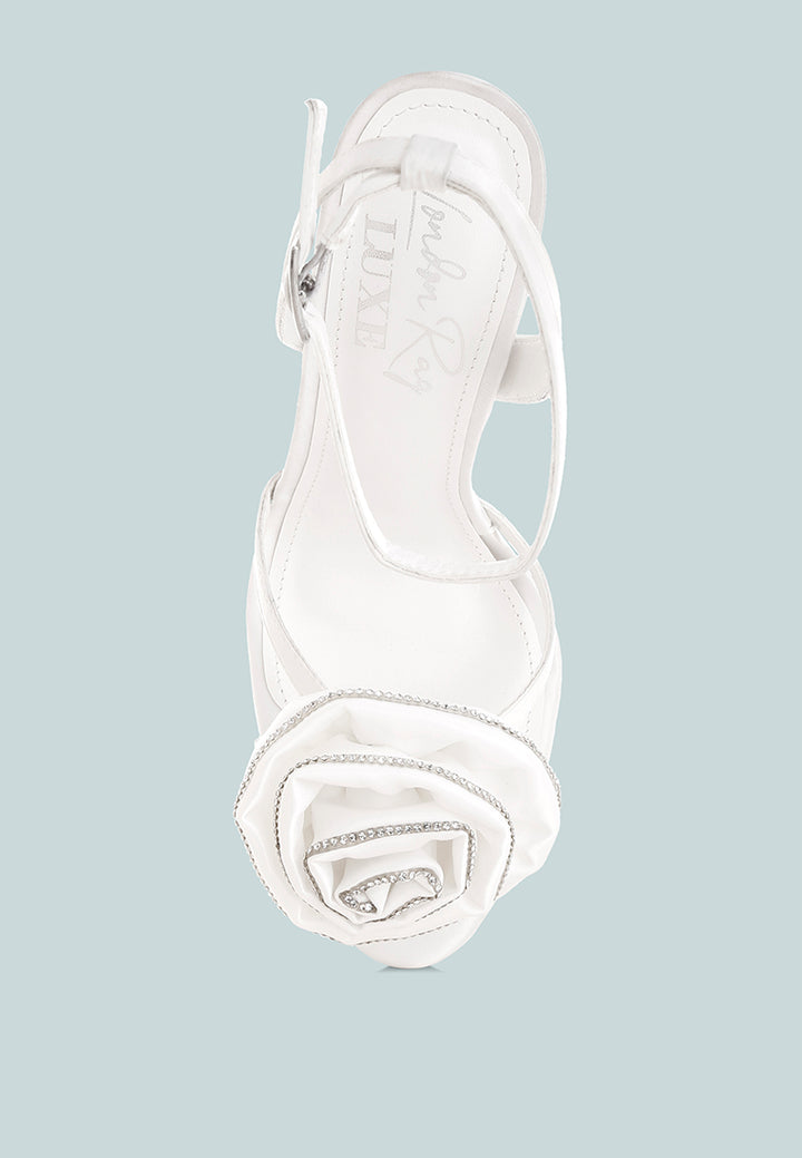 Candela Floral Rhinestone Accent Heel Sandals#color_white