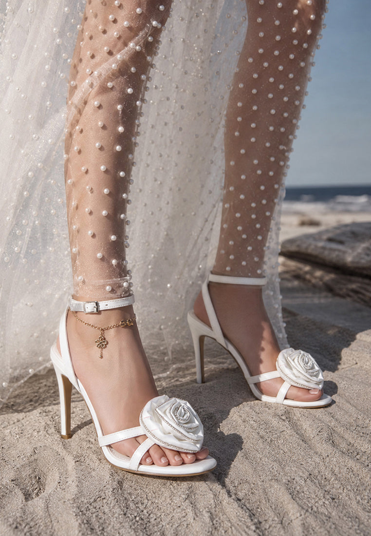 candela floral rhinestone accent heel sandals#color_white