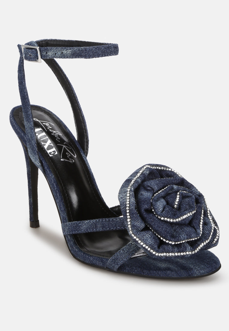 Candela Floral Rhinestone Accent Heel Sandals#color_denim