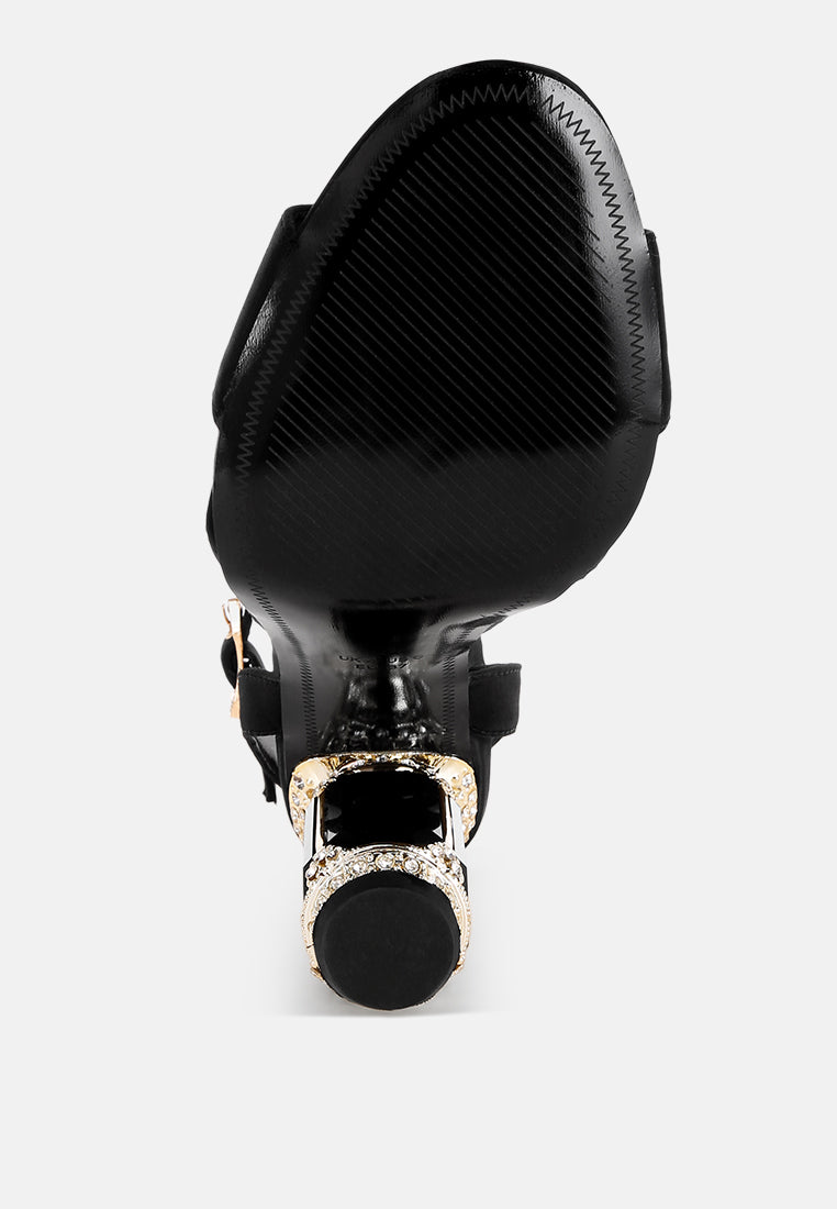 crystal & diamante pin buckle fantasy heels#color_black