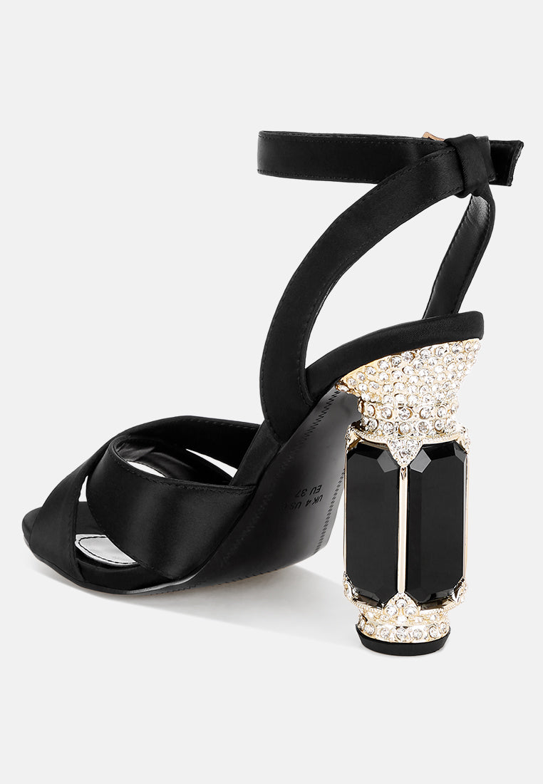 crystal & diamante pin buckle fantasy heels#color_black