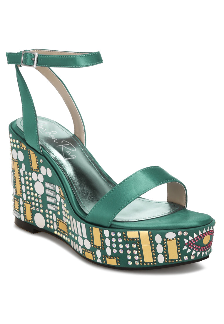 모자이크 장식 웨지 파티 샌들 by ruw#color_green