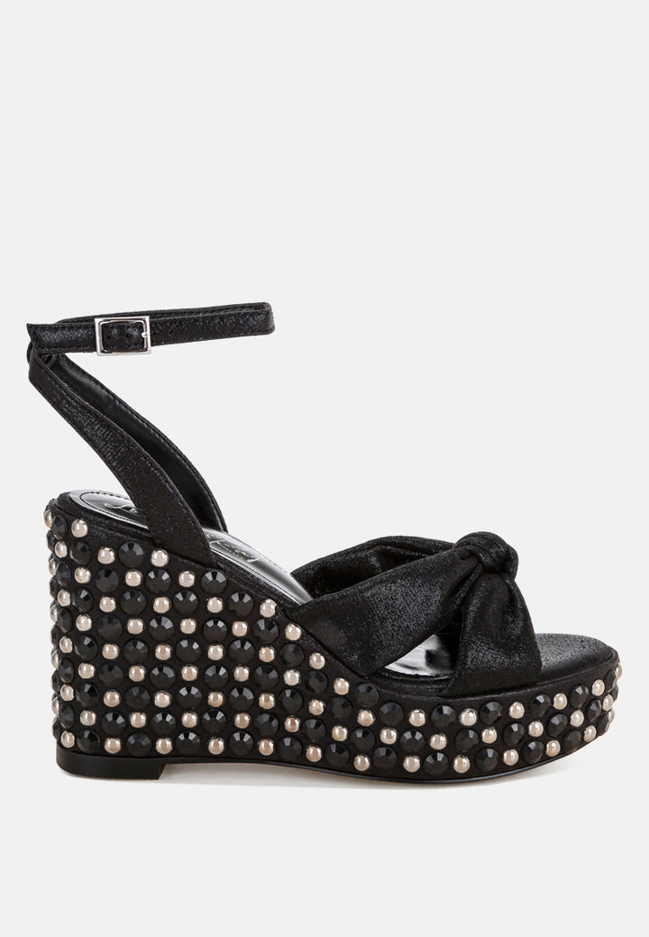 embellished wedge heel sandals by ruw#color_black-satin