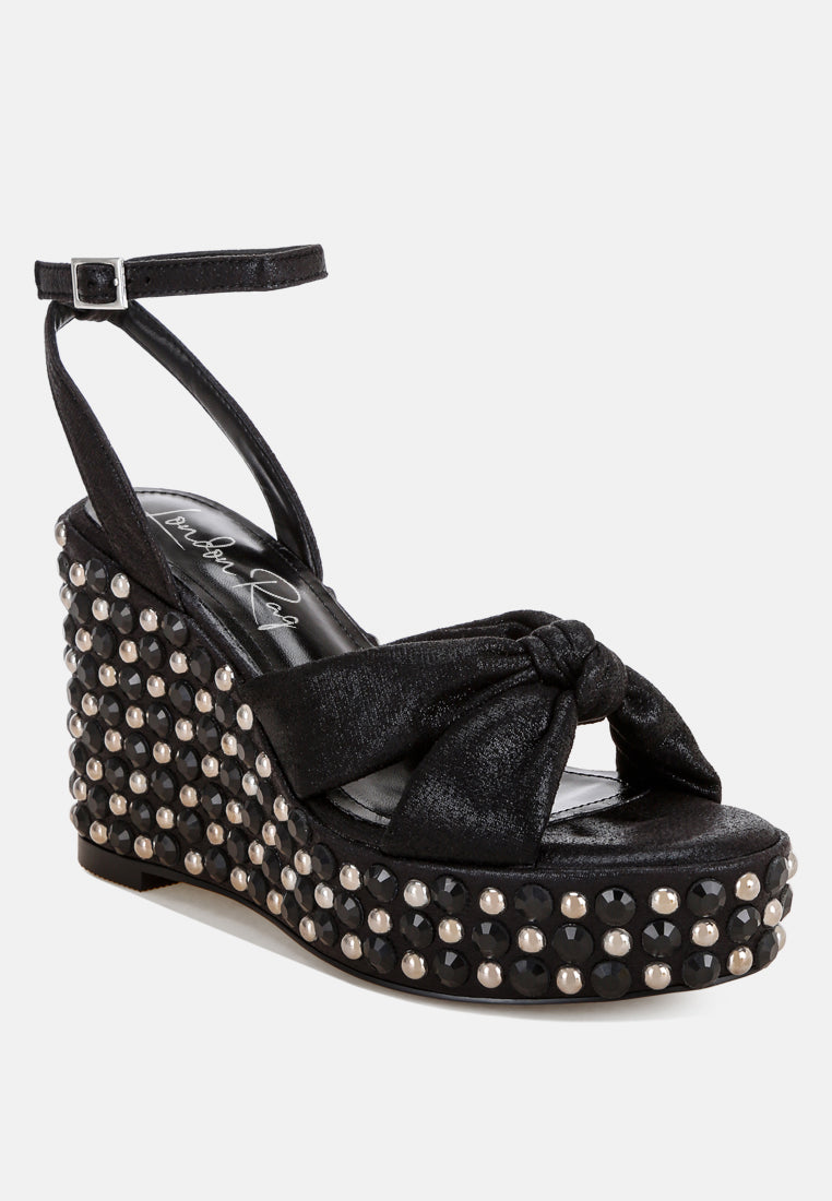 embellished wedge heel sandals by ruw#color_black-satin