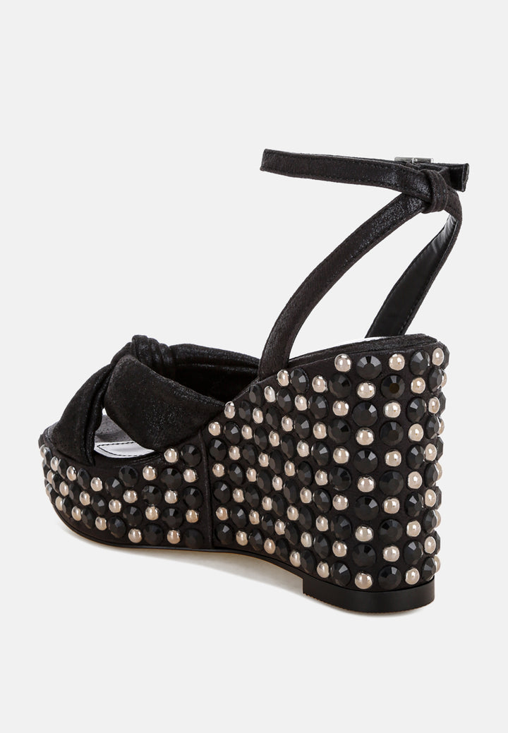 embellished wedge heel sandals by ruw#color_black-satin