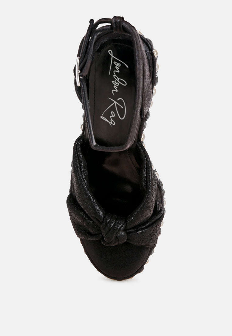embellished wedge heel sandals by ruw#color_black-satin