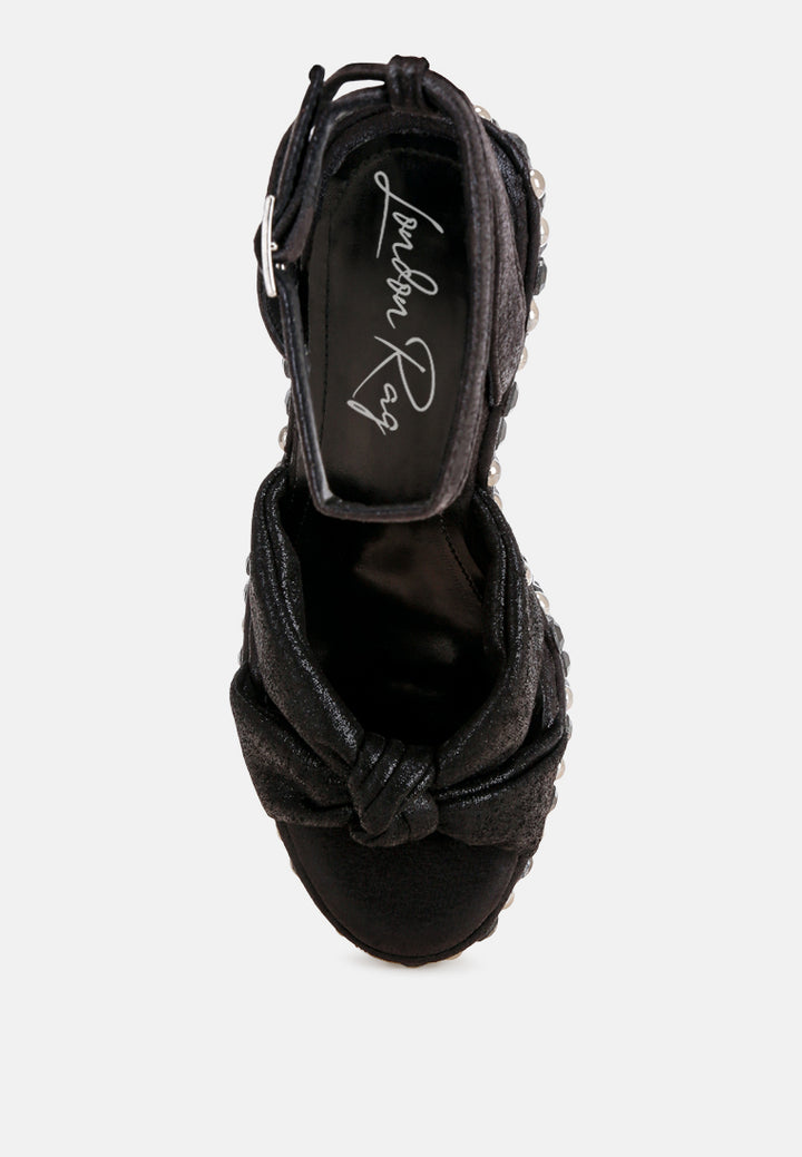 embellished wedge heel sandals by ruw#color_black-satin