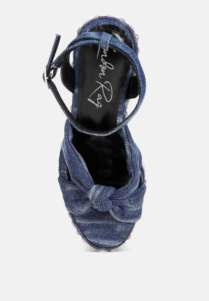 embellished wedge heel sandals by ruw#color_denim