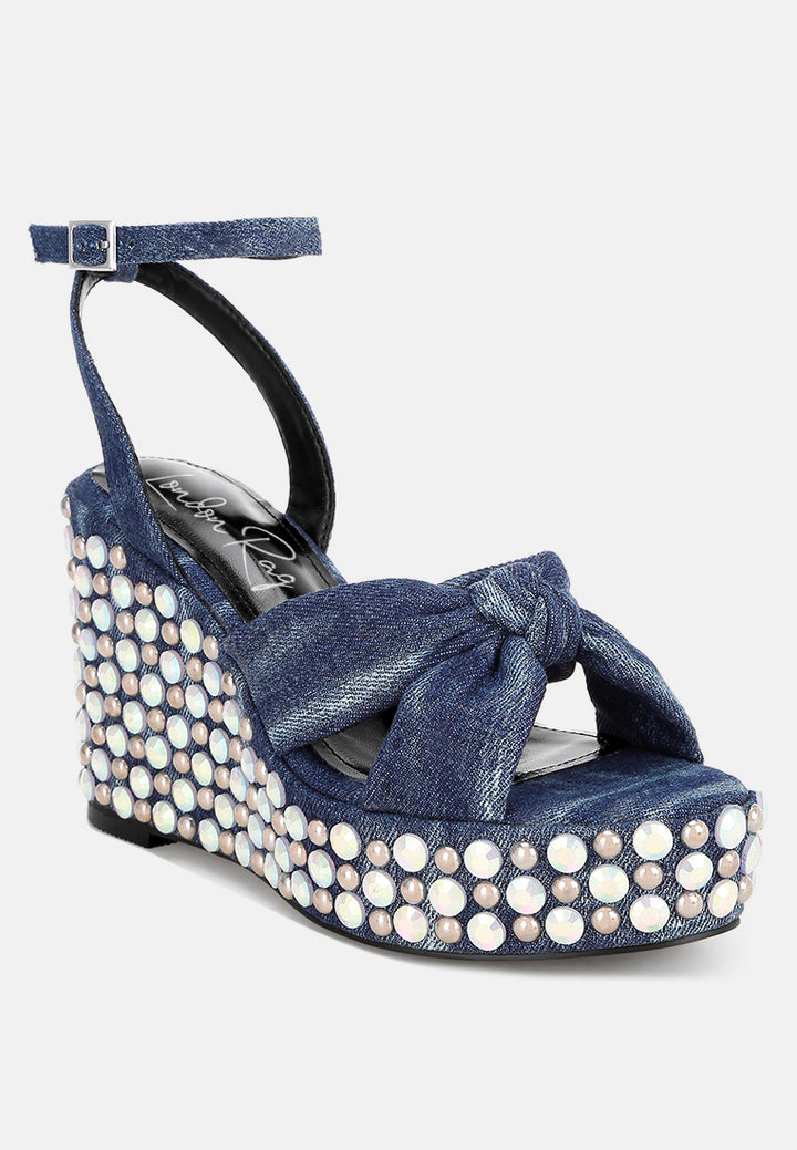 embellished wedge heel sandals by ruw#color_denim