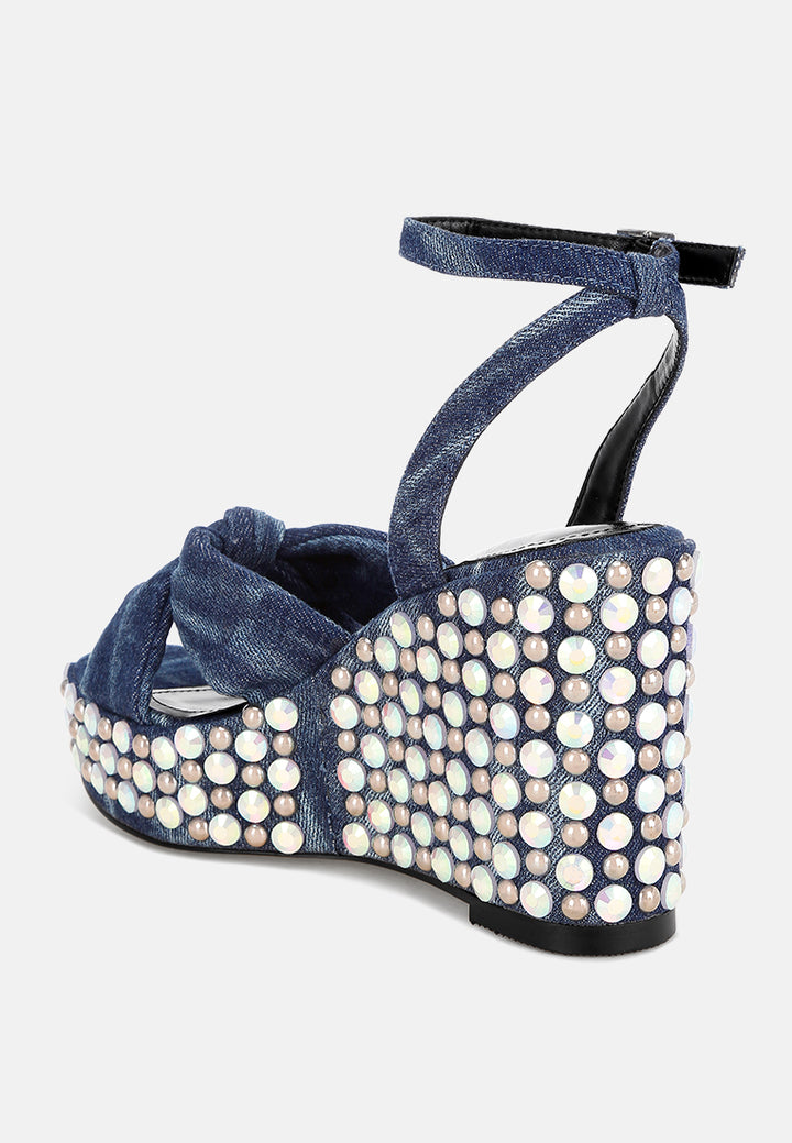 embellished wedge heel sandals by ruw#color_denim
