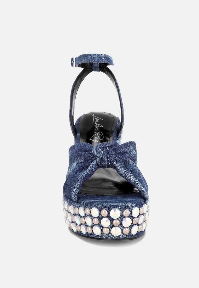 embellished wedge heel sandals by ruw#color_denim