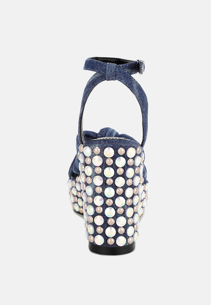 embellished wedge heel sandals by ruw#color_denim